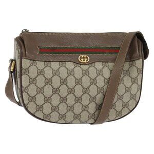 Authentic GUCCI GG Supreme Web Sherry Line Bag PVC Beige Gold 001 58 0918